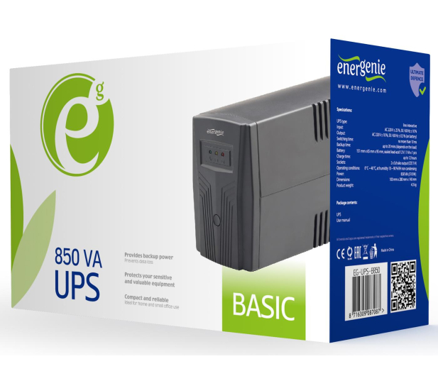 GEMBIRD UPS Line-Interactive B850VA 2xSchuko 230V EG-UPS-B850 - 1099848 - zdjęcie 3
